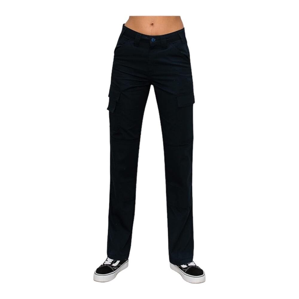 New Khaki & Blue Women High Rise Slim Fit Straight Leg Cargo Work Pants Size 2